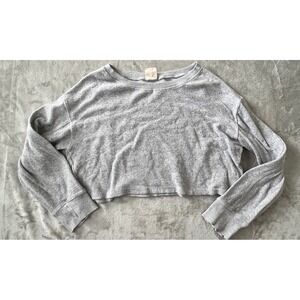 Urban Rebel Sweatshirt Women XL Gray Cropped Terry Cloth Long Sleeve Pullover